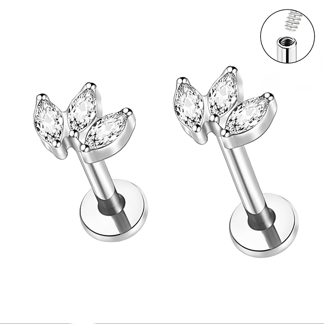 Internally Threaded Steel 3 Marquise Fan Tragus Labret