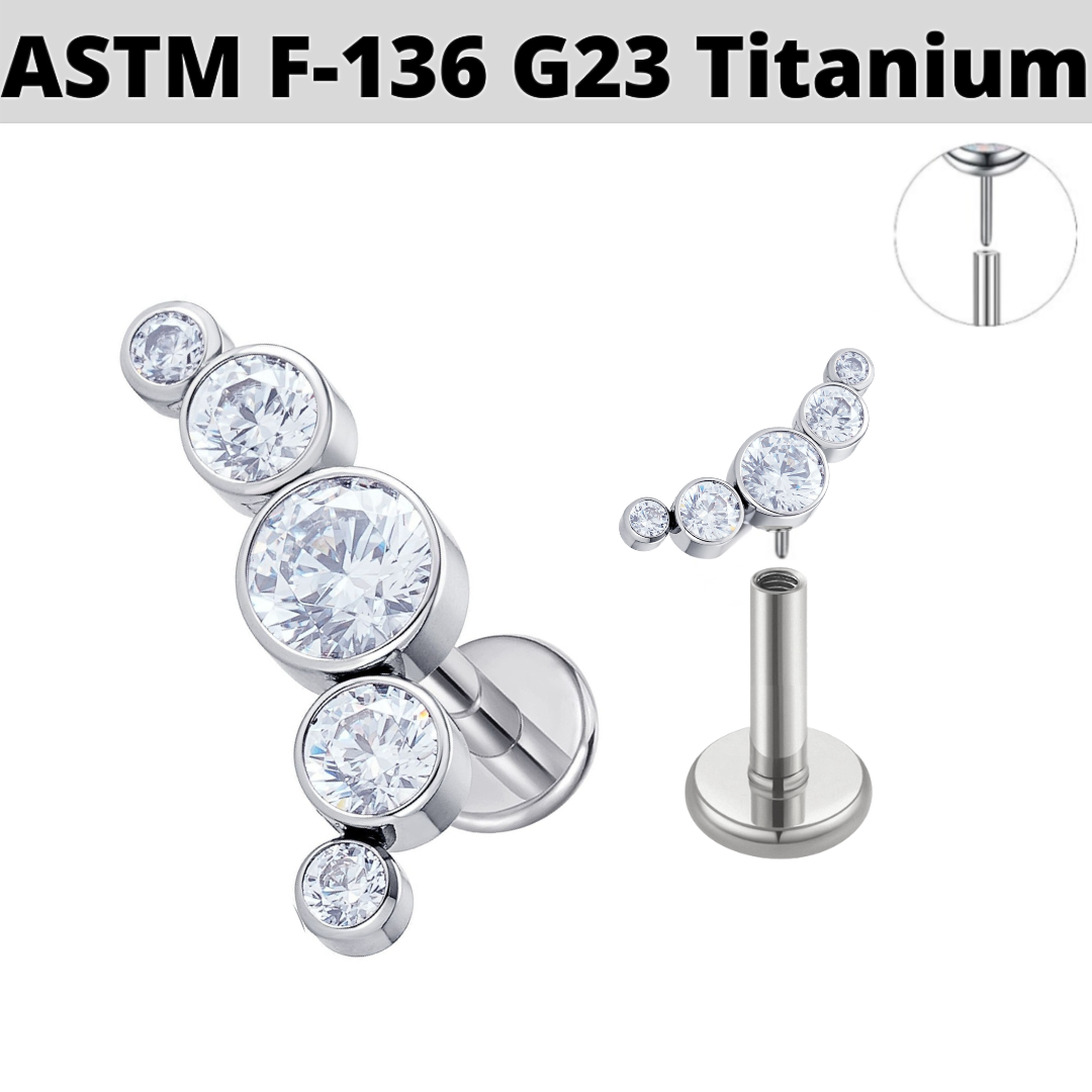 G23 Titanium Threadless Push In 5 CZ Cluster Tragus Labret