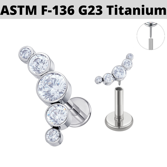 G23 Titanium Threadless Push In 5 CZ Cluster Tragus Labret