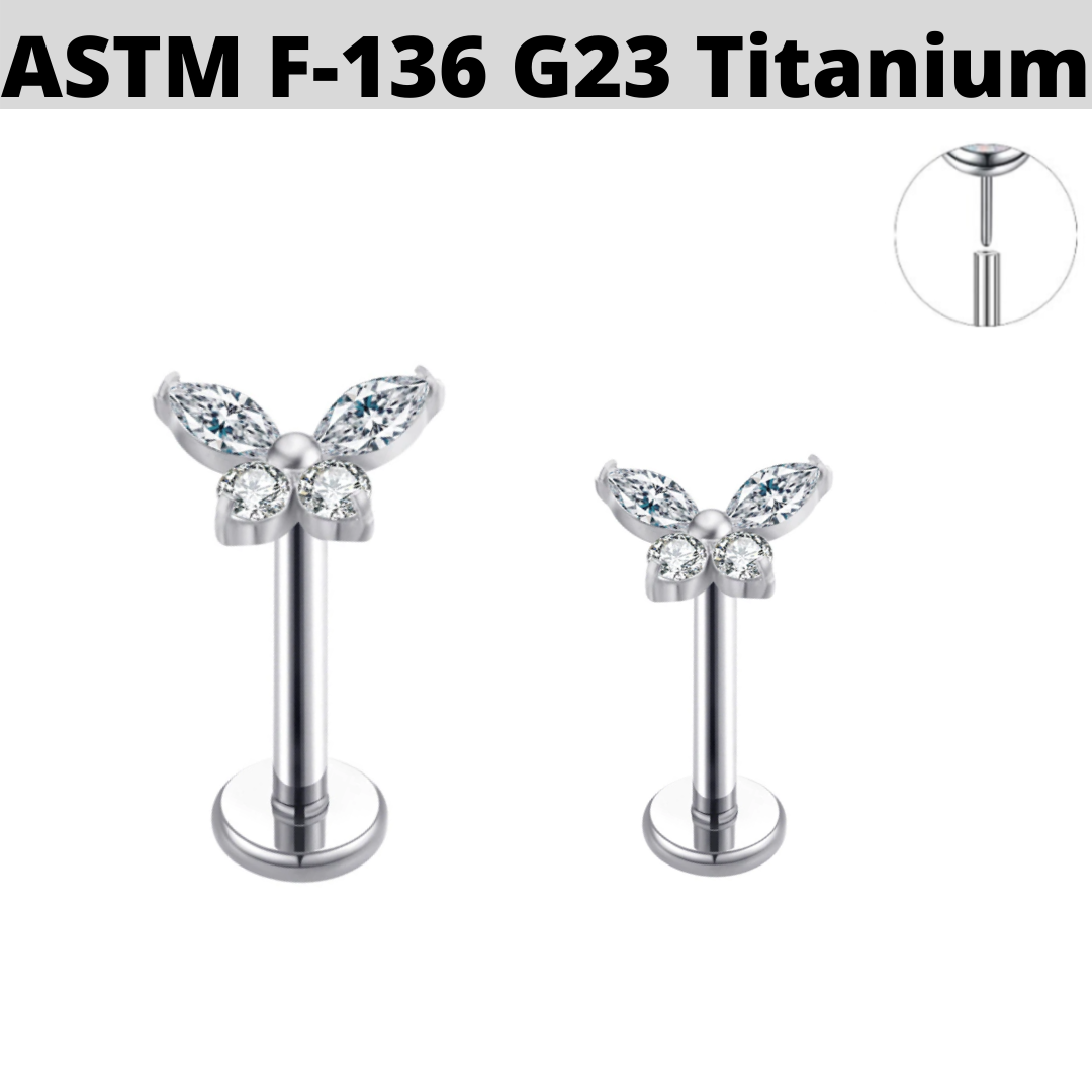G23 Titanium Threadless Push In CZ Butterfly Tragus Labret