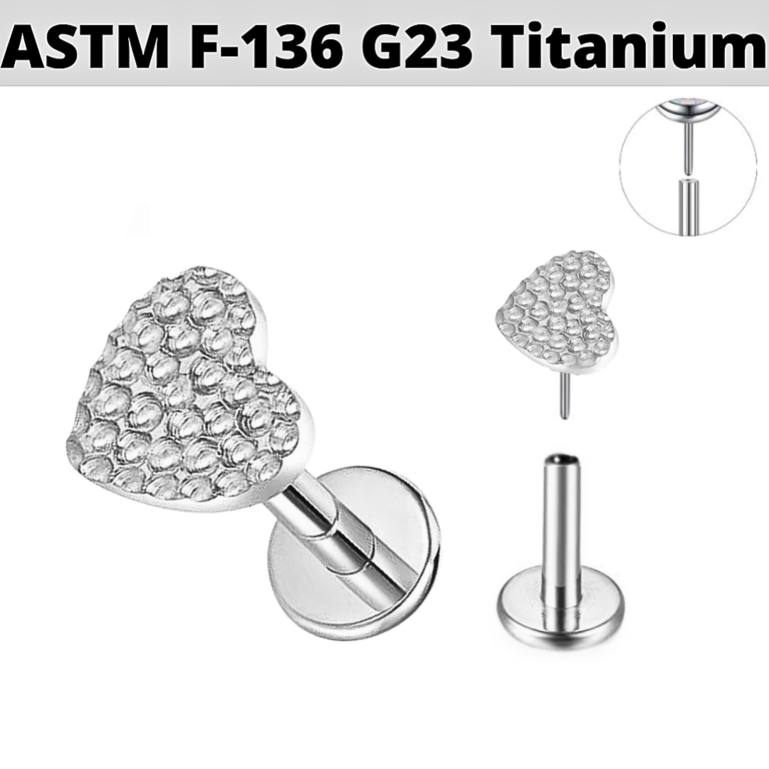 G23 Titanium Threadless Push In Hammered Heart Labret
