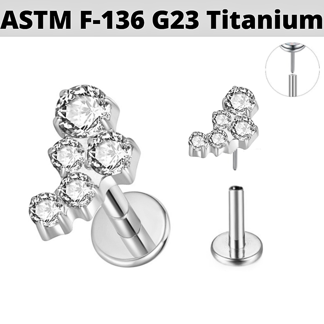 G23 Titanium Threadless Push In 5 CZ Design Labret