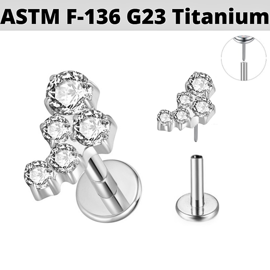 G23 Titanium Threadless Push In 5 CZ Design Labret