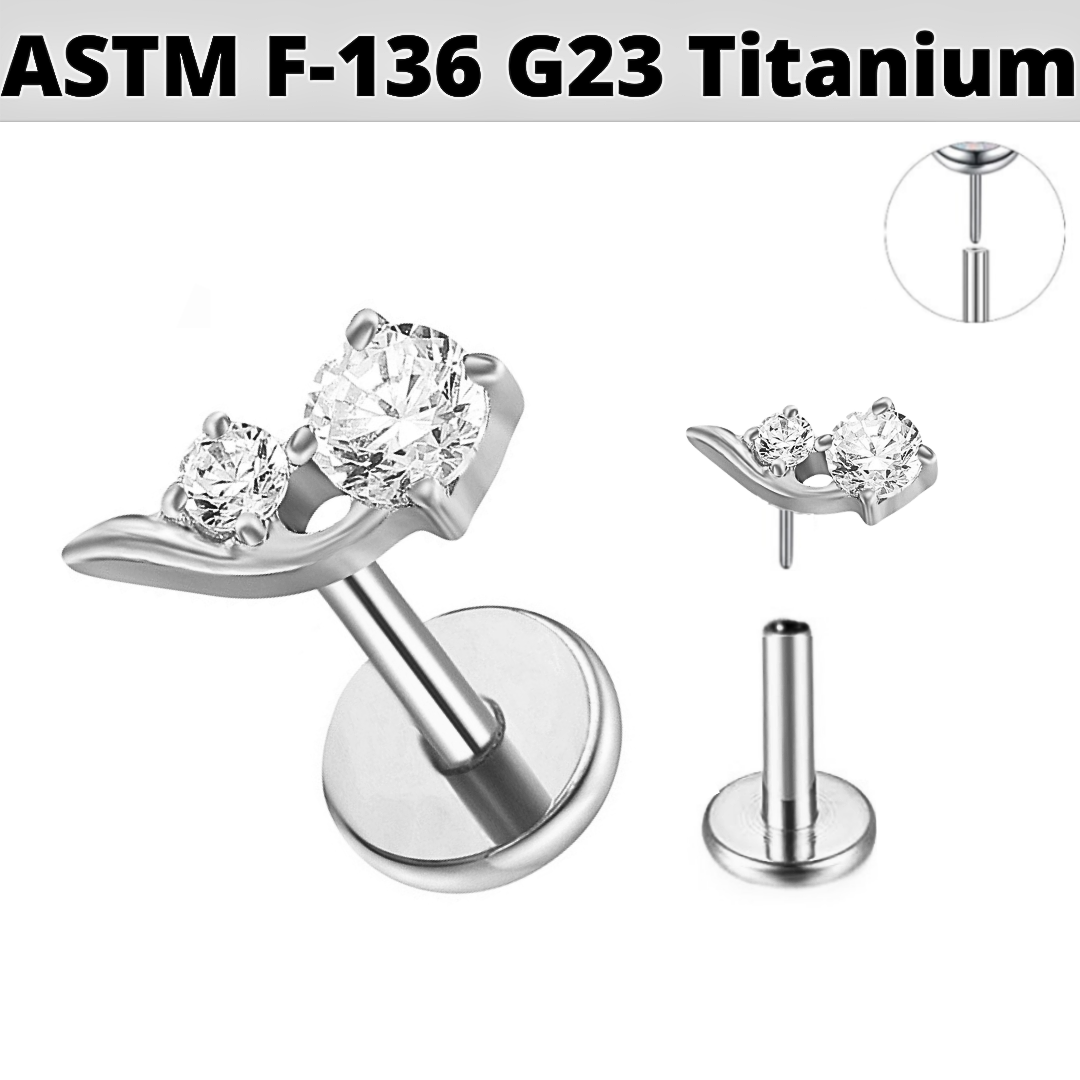 G23 Titanium Threadless Push In 2 CZ Floral Labret