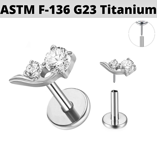 G23 Titanium Threadless Push In 2 CZ Floral Labret