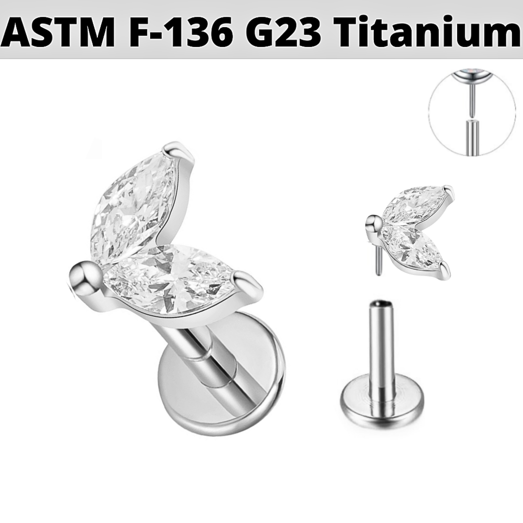 G23 Titanium Threadless Push In 2 Marquise CZ Labret