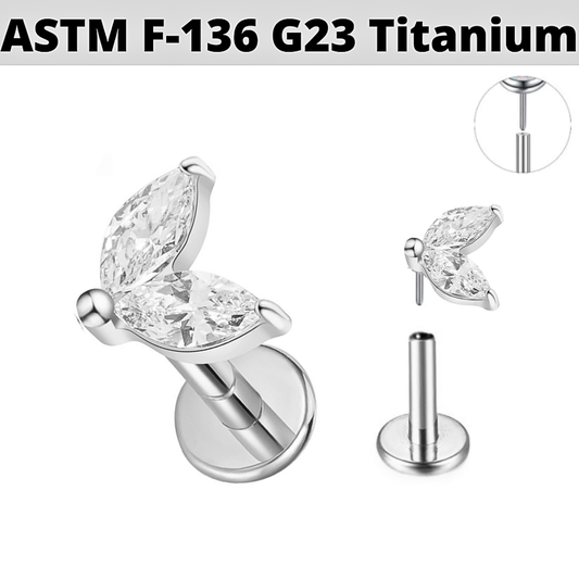 G23 Titanium Threadless Push In 2 Marquise CZ Labret