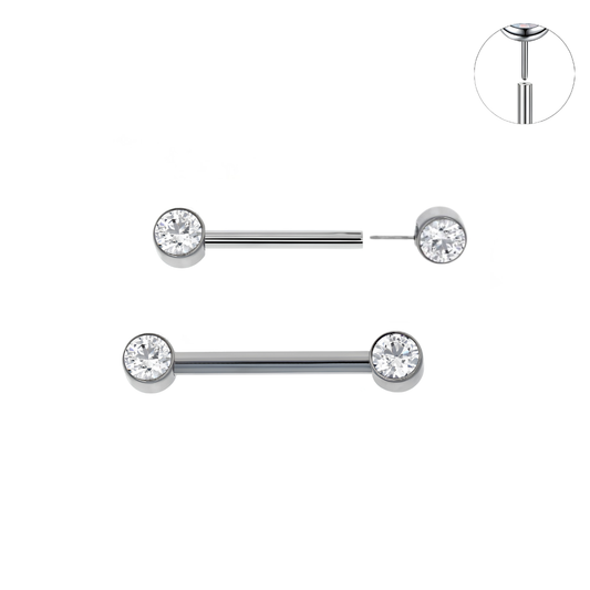 Steel Threadless Push In Flat Bezel Set CZ Front Facing Barbell