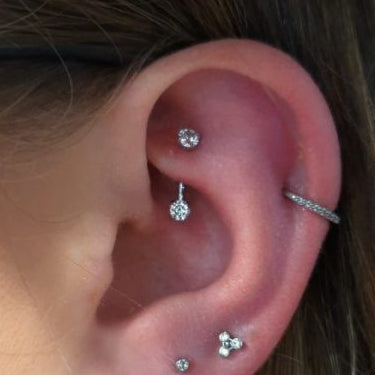 Internally Threaded Front Facing Prong Set Double Gem Curved Barbell