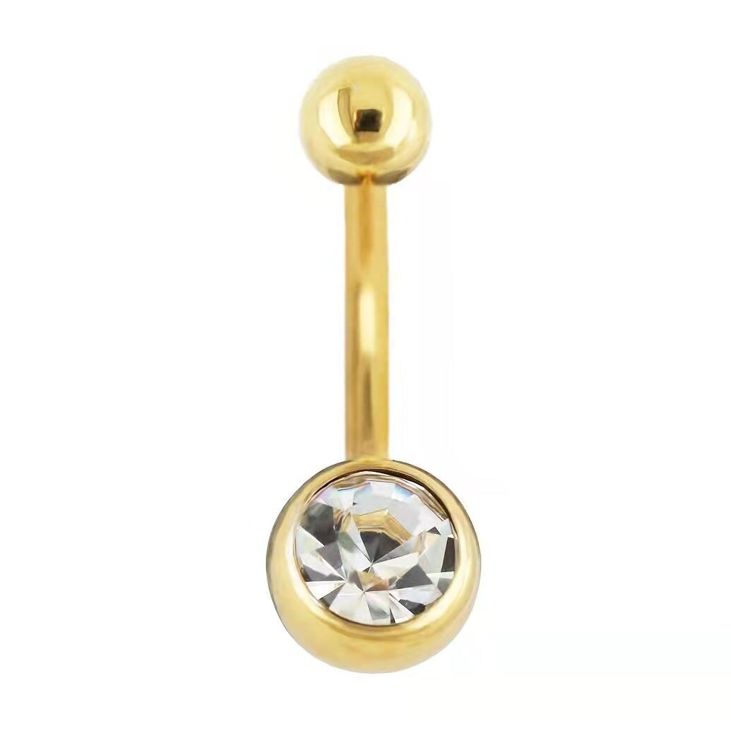 Ion Plated Single CZ Belly Ring