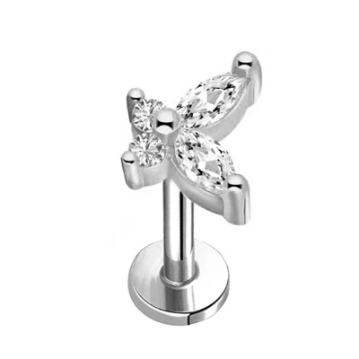 G23 Titanium Internally Threaded CZ Butterfly Tragus Labret
