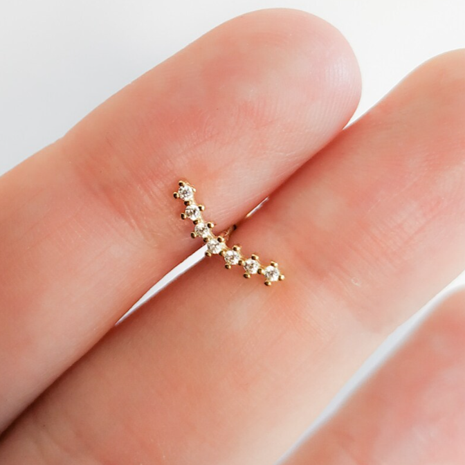 G23 Gold PVD Titanium Internally Threaded 7 CZ Cluster Tragus Labret