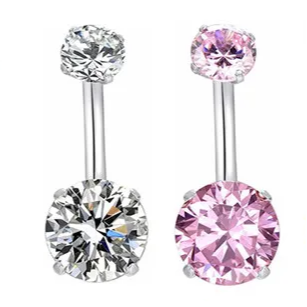 G23 Titanium Internally Threaded 4 Prong Set Double CZ Belly Ring