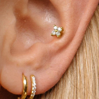 G23 Gold PVD Titanium Internally Threaded 4 CZ Clover Leaf Tragus Labret