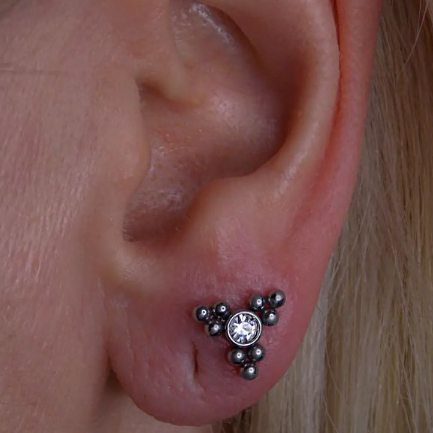 Steel Triangle CZ Bead Cluster Tragus Barbell