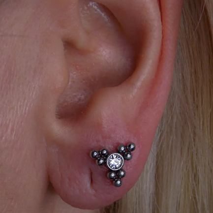 Gold Triangle CZ Bead Cluster Tragus Barbell