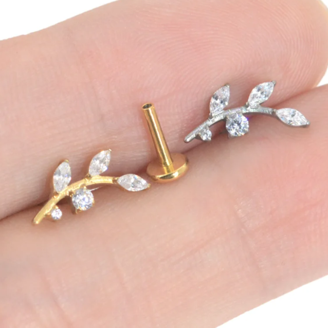 G23 Titanium Internally Threaded 5 CZ Leaf Tragus Labret