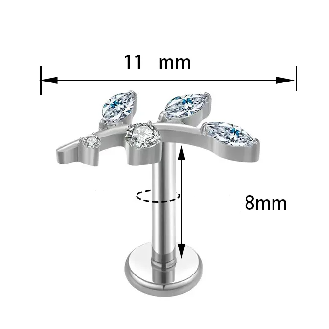 G23 Titanium Internally Threaded 5 CZ Leaf Tragus Labret