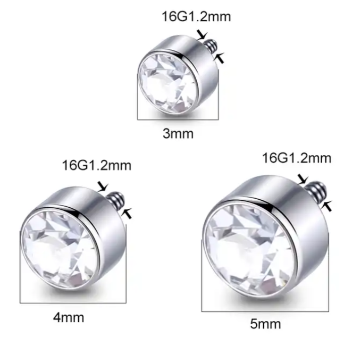Thick Bezel Set Flat CZ Gem Steel Internally Threaded Top