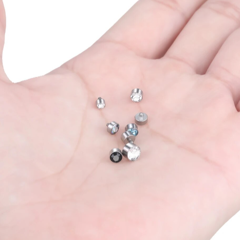 Thick Bezel Set Flat CZ Gem Steel Internally Threaded Top