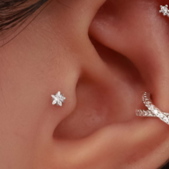 Prong Set Star CZ Helix Tragus Barbell