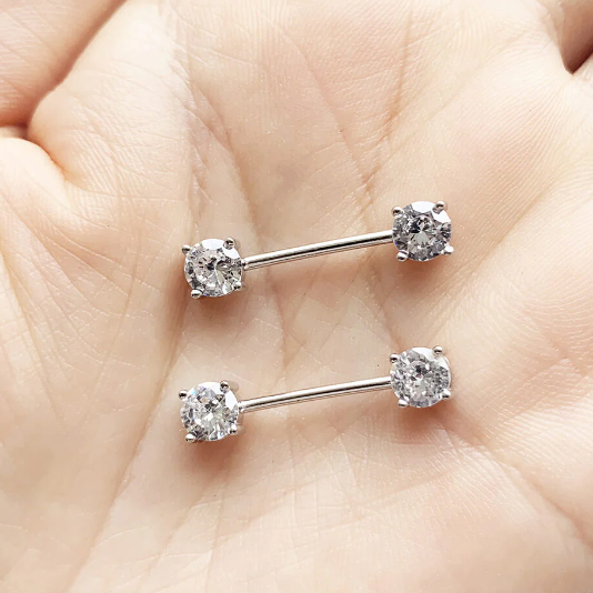 Prong Set Front Double CZ Nipple Barbell