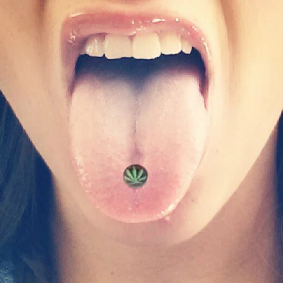 Green Pot Leaf Logo Tongue Ring