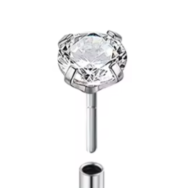 Steel Threadless Push In Prong Set CZ Gem Top