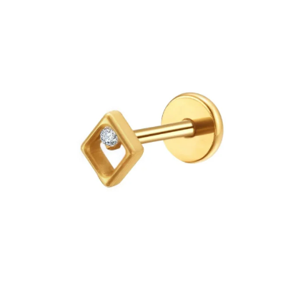G23 Gold PVD Titanium Threadless Push In Rhombus CZ Labret