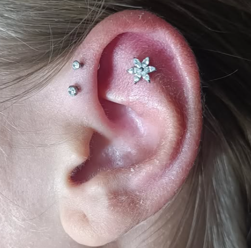 Internally Threaded Steel Marquise CZ Flower Tragus Labret