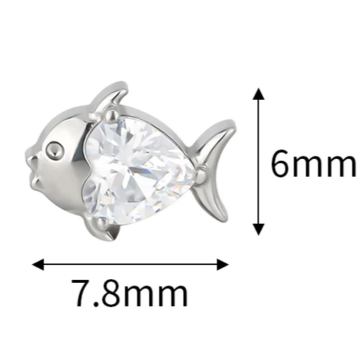 G23 Titanium Internally Threaded Heart CZ Fish Top