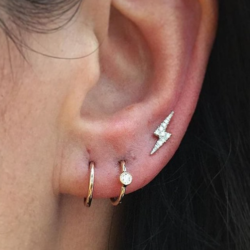G23 Titanium Threadless Push In CZ Lightning Bolt Labret Tragus
