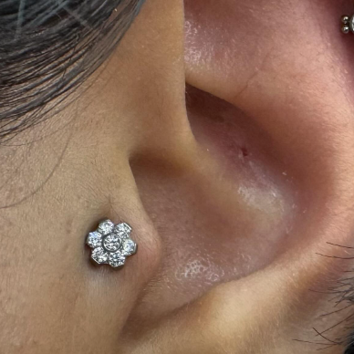 G23 Titanium Threadless Push In Bezel Set CZ Flower Top