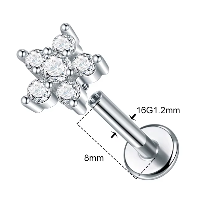 Internally Threaded Steel 5 Petal Flower Tragus Labret
