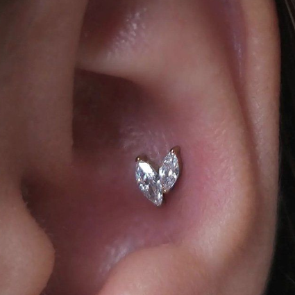 G23 Titanium Threadless Push In Twin Marquise CZ Labret