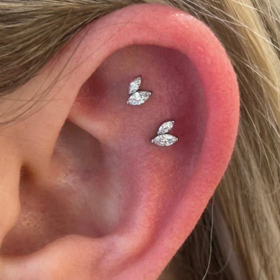 G23 Titanium Threadless Push In Twin Marquise CZ Labret