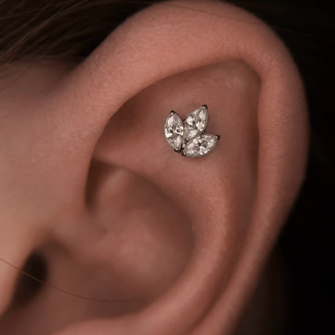 G23 Titanium Threadless Push In Triple Marquise CZ Labret