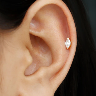 Gold Ion Plated Steel Threadless Push In Marquise CZ Labret