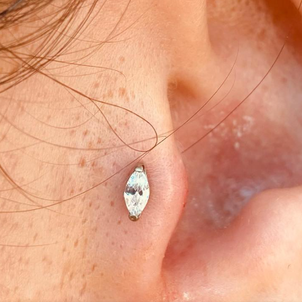 Steel Threadless Push In Marquise CZ Labret