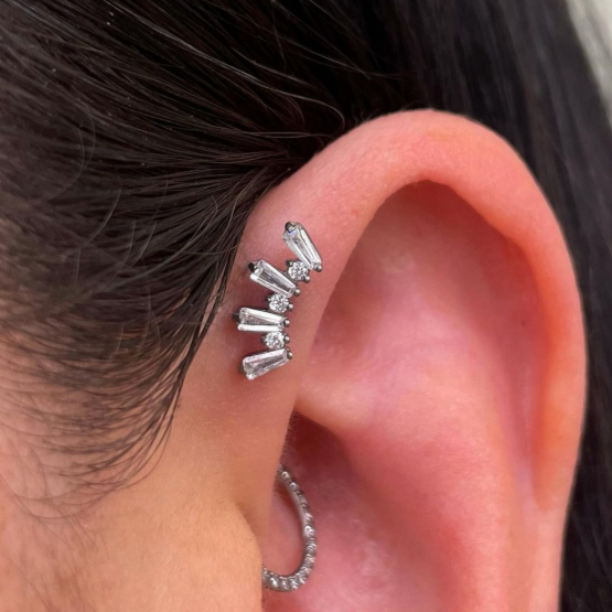 Steel Threadless Push In Baguette CZ Crown Top Labret