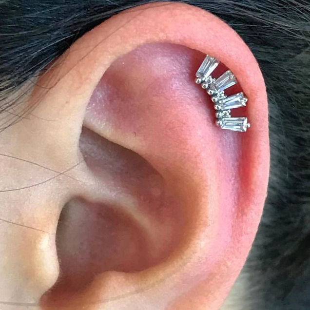 Steel Threadless Push In Baguette CZ Crown Top Labret