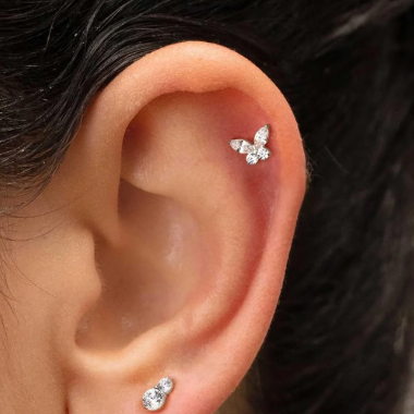 Steel Threadless Push In Paved CZ Butterfly Tragus Labret