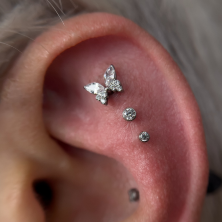 Steel Threadless Push In Marquise Paved CZ Butterfly Tragus Labret