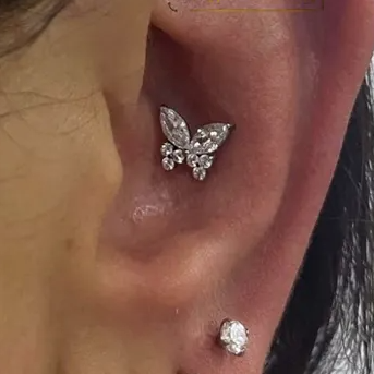 Steel Threadless Push In Marquise Paved CZ Butterfly Tragus Labret