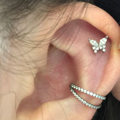 Steel Threadless Push In Marquise Paved CZ Butterfly Tragus Labret