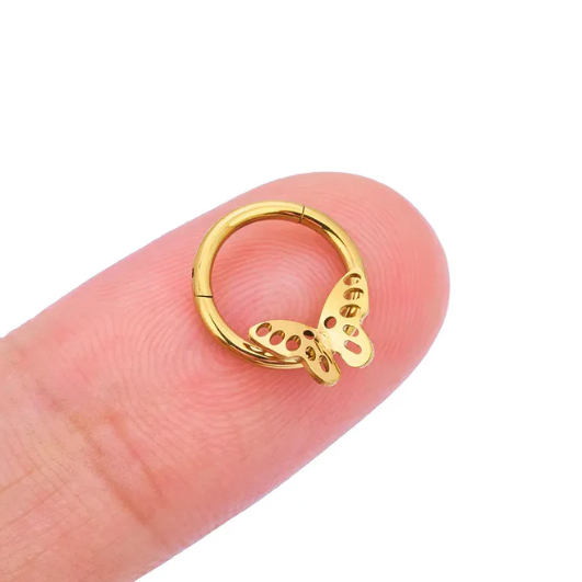G23 PVD Titanium 3D Butterfly Hinged Segment Clicker Ring