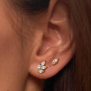 Gold Ion Plated Steel Threadless Push In Marquise CZ Leaf Tragus Labret