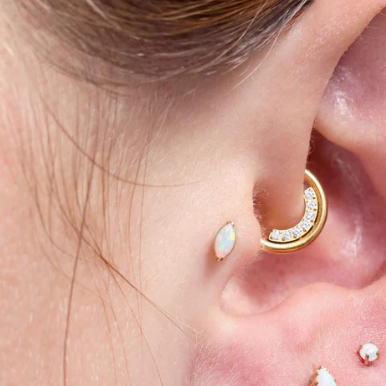 Gold Ion Plated Steel Threadless Push In Moonstone Marquise CZ Labret