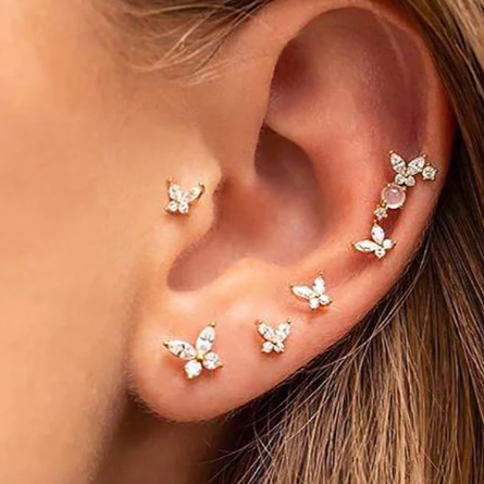 G23 Gold PVD Titanium Internally Threaded CZ Butterfly Tragus Labret