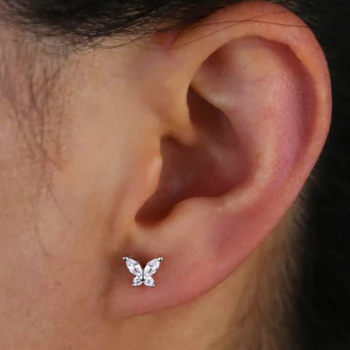 G23 Titanium Internally Threaded CZ Butterfly Tragus Labret